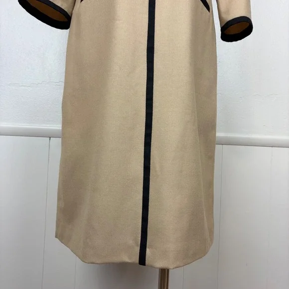 Boden Tan Wool Dress Black Tipped Size 6L Camel Striping Midi Classic Old Money - Picture 4 of 17